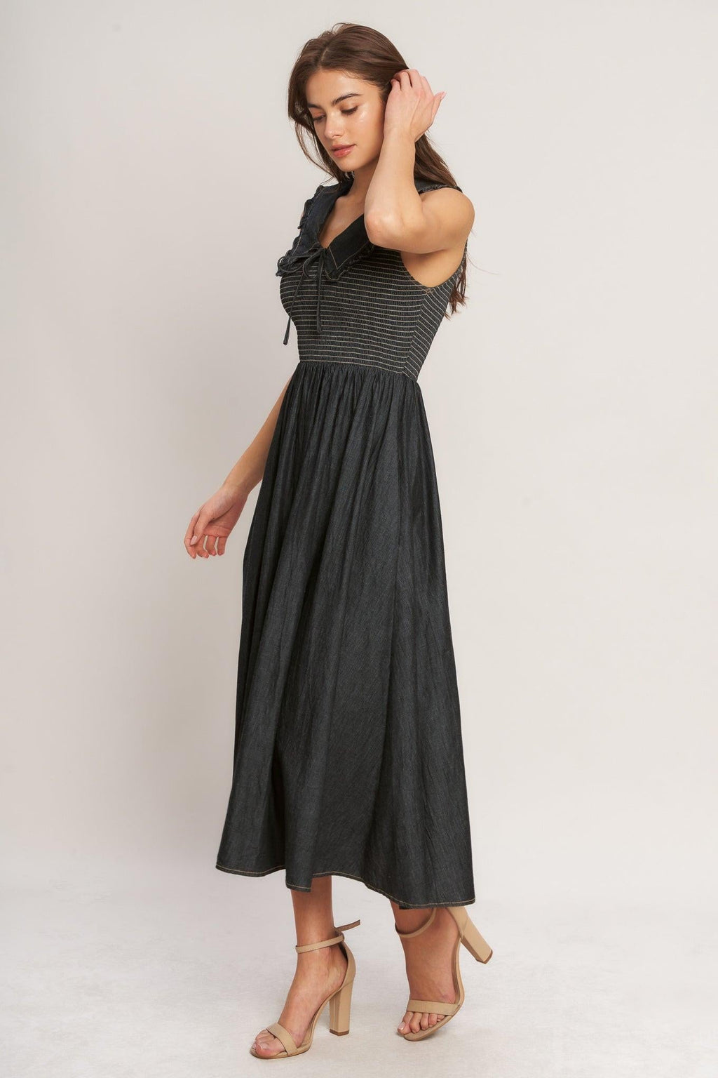 DARK ELEGANCE WOVEN MIDI DRESS Flying Tomato