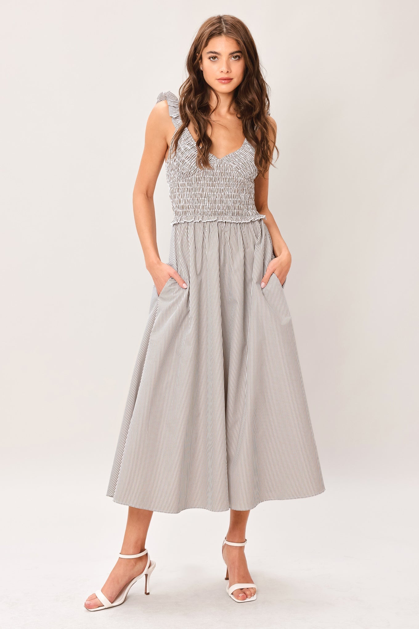 SWEET STRIPE WOVEN MIDI DRESS Flying Tomato