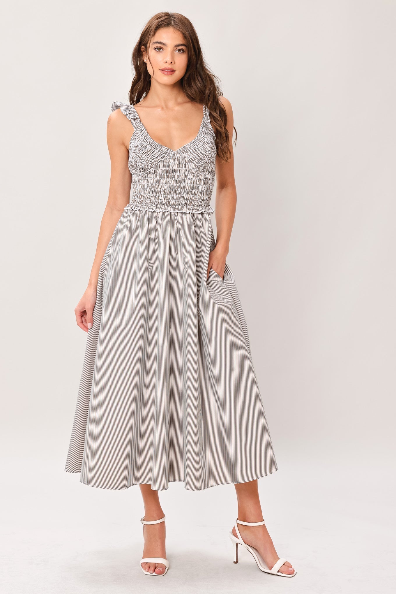 SWEET STRIPE WOVEN MIDI DRESS Flying Tomato