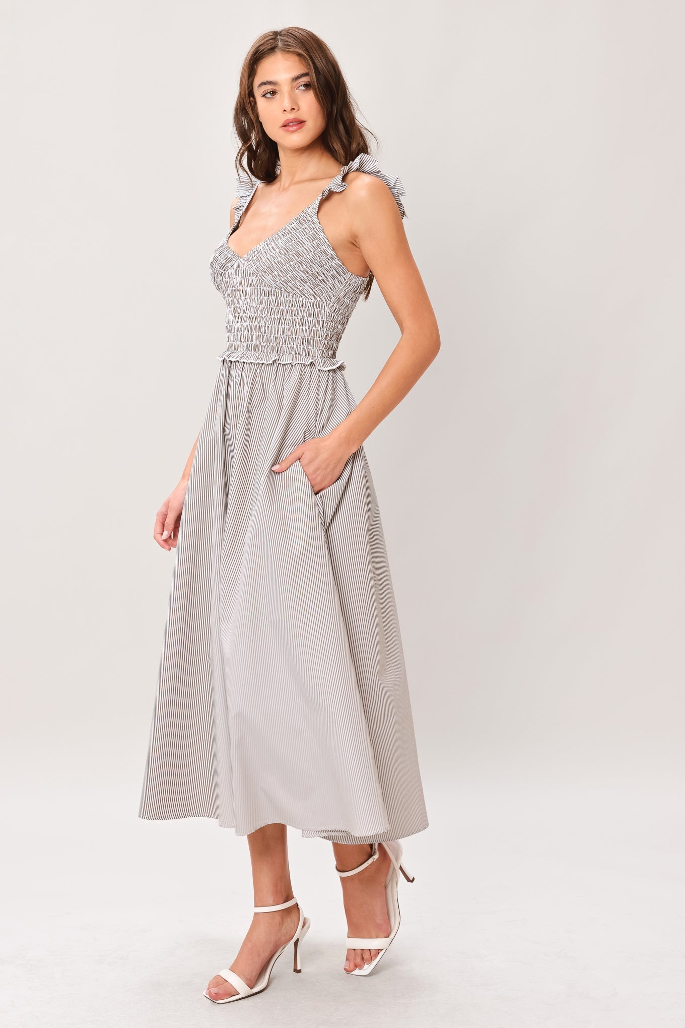 SWEET STRIPE WOVEN MIDI DRESS Flying Tomato