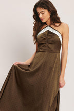 ESPRESSO CHIC WOVEN SATIN MIDI DRESS Flying Tomato