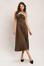 ESPRESSO CHIC WOVEN SATIN MIDI DRESS Flying Tomato
