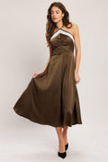 ESPRESSO CHIC WOVEN SATIN MIDI DRESS Flying Tomato