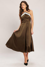 ESPRESSO CHIC WOVEN SATIN MIDI DRESS Flying Tomato