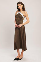 ESPRESSO CHIC WOVEN SATIN MIDI DRESS Flying Tomato
