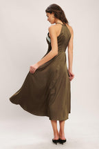 ESPRESSO CHIC WOVEN SATIN MIDI DRESS Flying Tomato