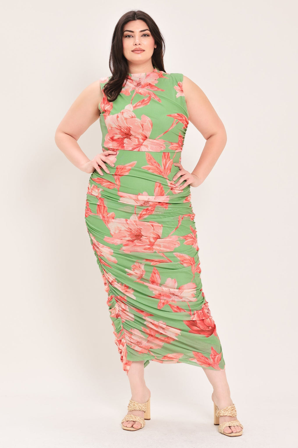 PARADISE GLOW POWER MESH MIDI DRESS Flying Tomato
