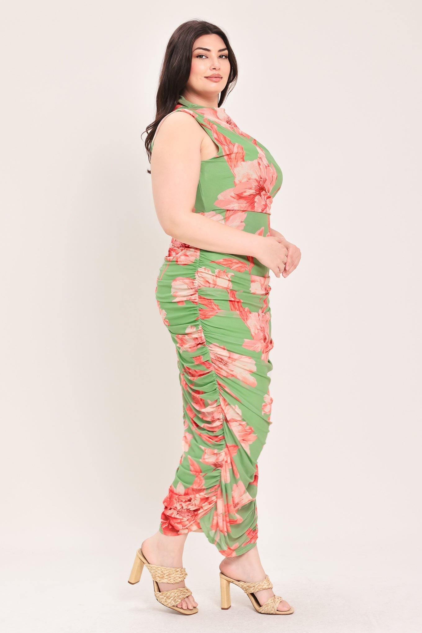 PARADISE GLOW POWER MESH MIDI DRESS Flying Tomato