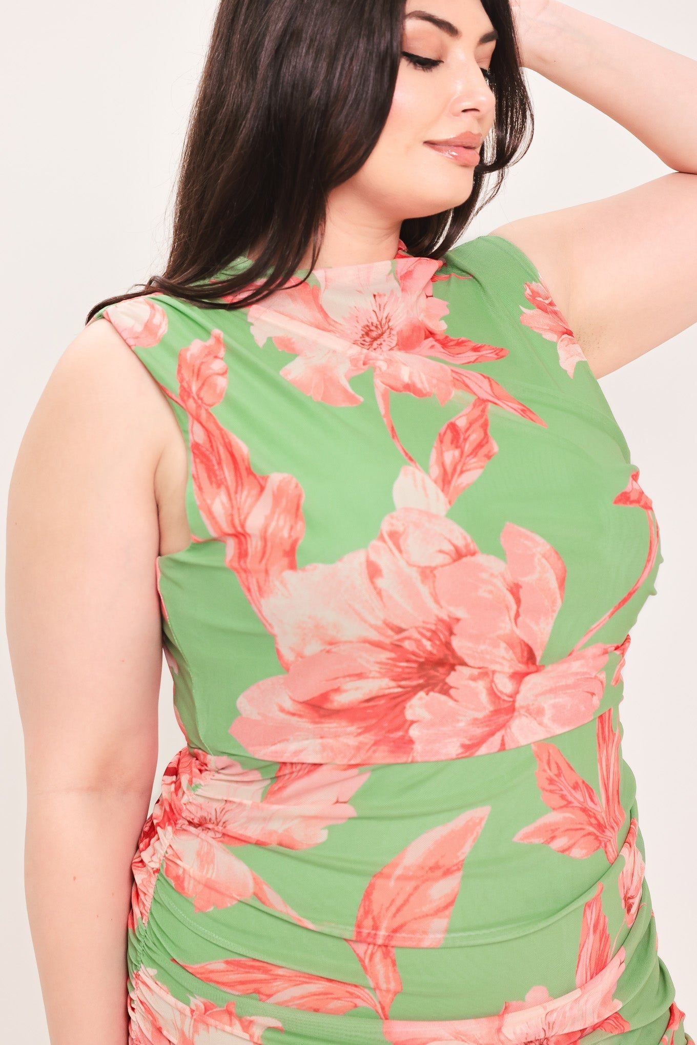 PARADISE GLOW POWER MESH MIDI DRESS Flying Tomato