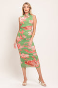 PARADISE GLOW POWER MESH MIDI DRESS Flying Tomato
