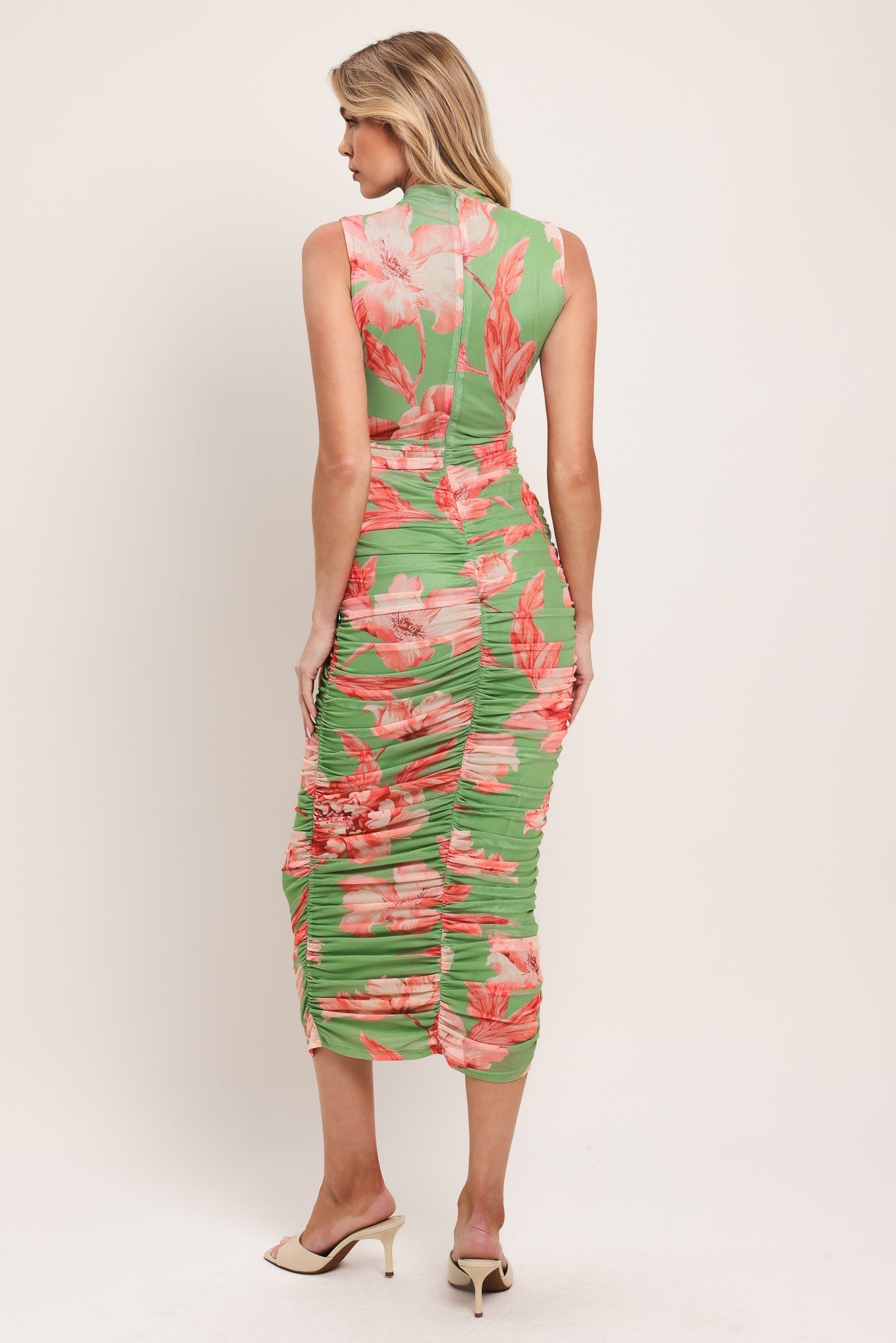 PARADISE GLOW POWER MESH MIDI DRESS Flying Tomato
