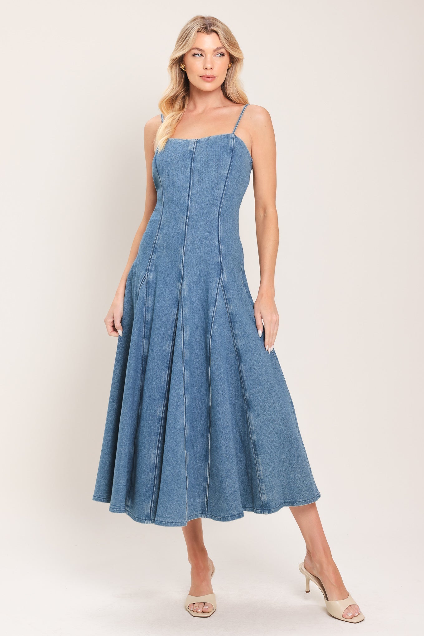 INDIGO WHISPER DENIM MIDI DRESS Flying Tomato