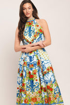 CERAMIC FLORA WOVEN MIDI DRESS Flying Tomato