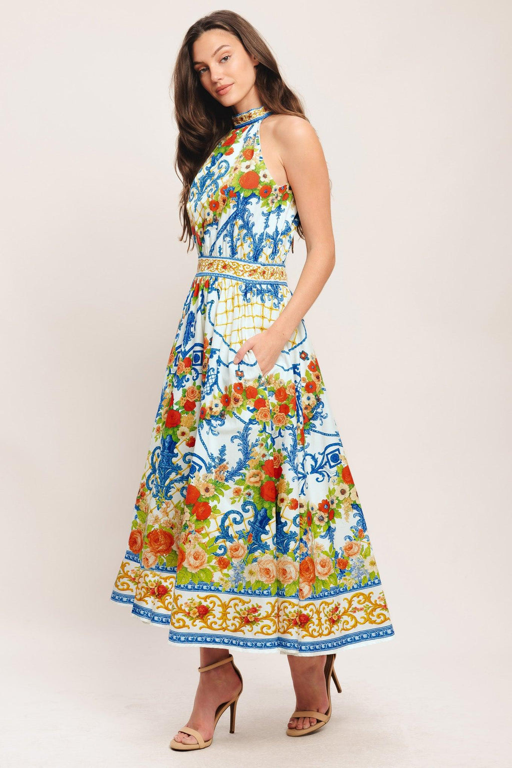 CERAMIC FLORA WOVEN MIDI DRESS Flying Tomato