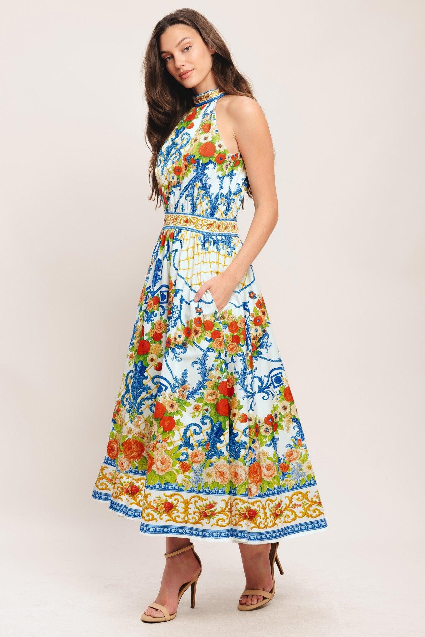 CERAMIC FLORA WOVEN MIDI DRESS Flying Tomato