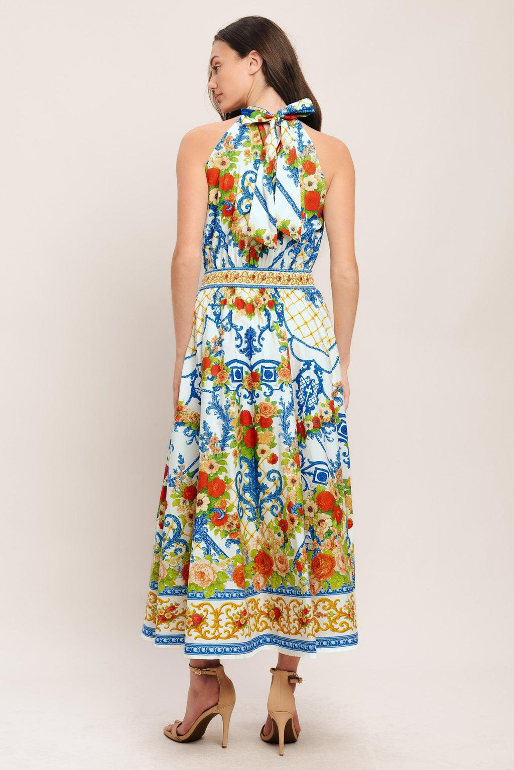 CERAMIC FLORA WOVEN MIDI DRESS Flying Tomato