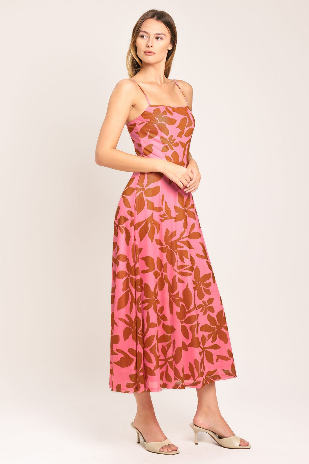 ROSY HAVEN POWER MESH MIDI DRESS Flying Tomato