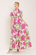 BLOOMING ROSE WOVEN MAXI SHIRT DRESS Flying Tomato
