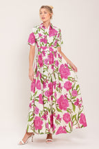 BLOOMING ROSE WOVEN MAXI SHIRT DRESS Flying Tomato