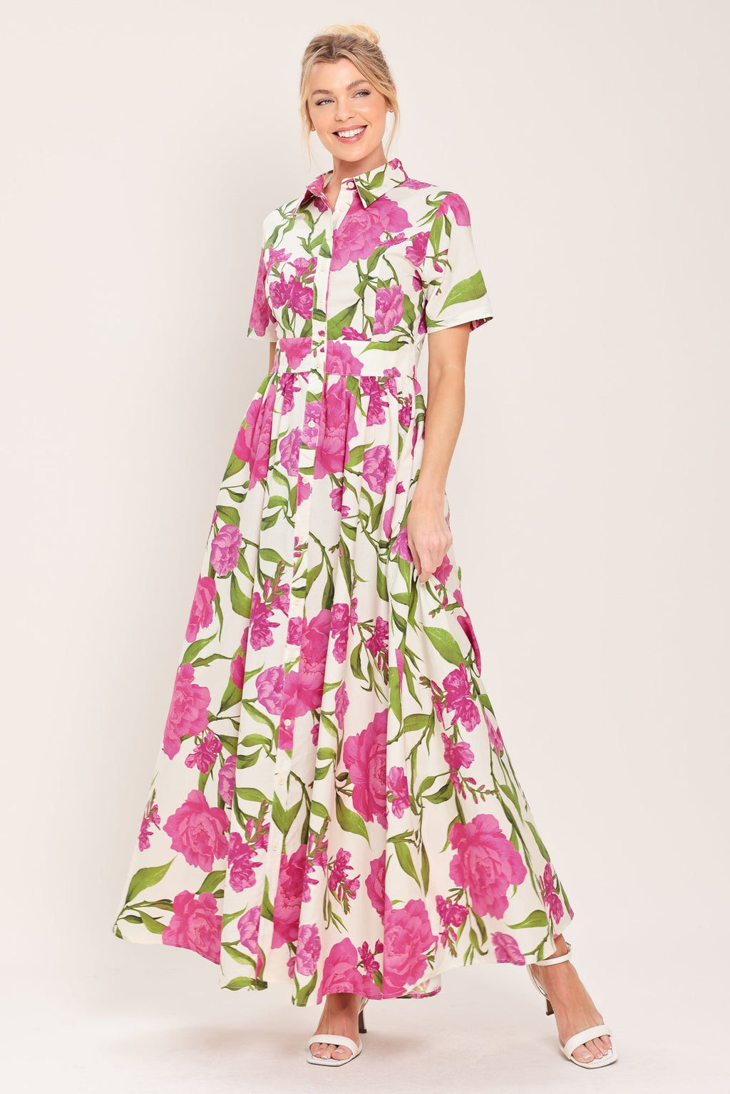 BLOOMING ROSE WOVEN MAXI SHIRT DRESS Flying Tomato