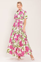 BLOOMING ROSE WOVEN MAXI SHIRT DRESS Flying Tomato