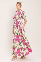 BLOOMING ROSE WOVEN MAXI SHIRT DRESS Flying Tomato
