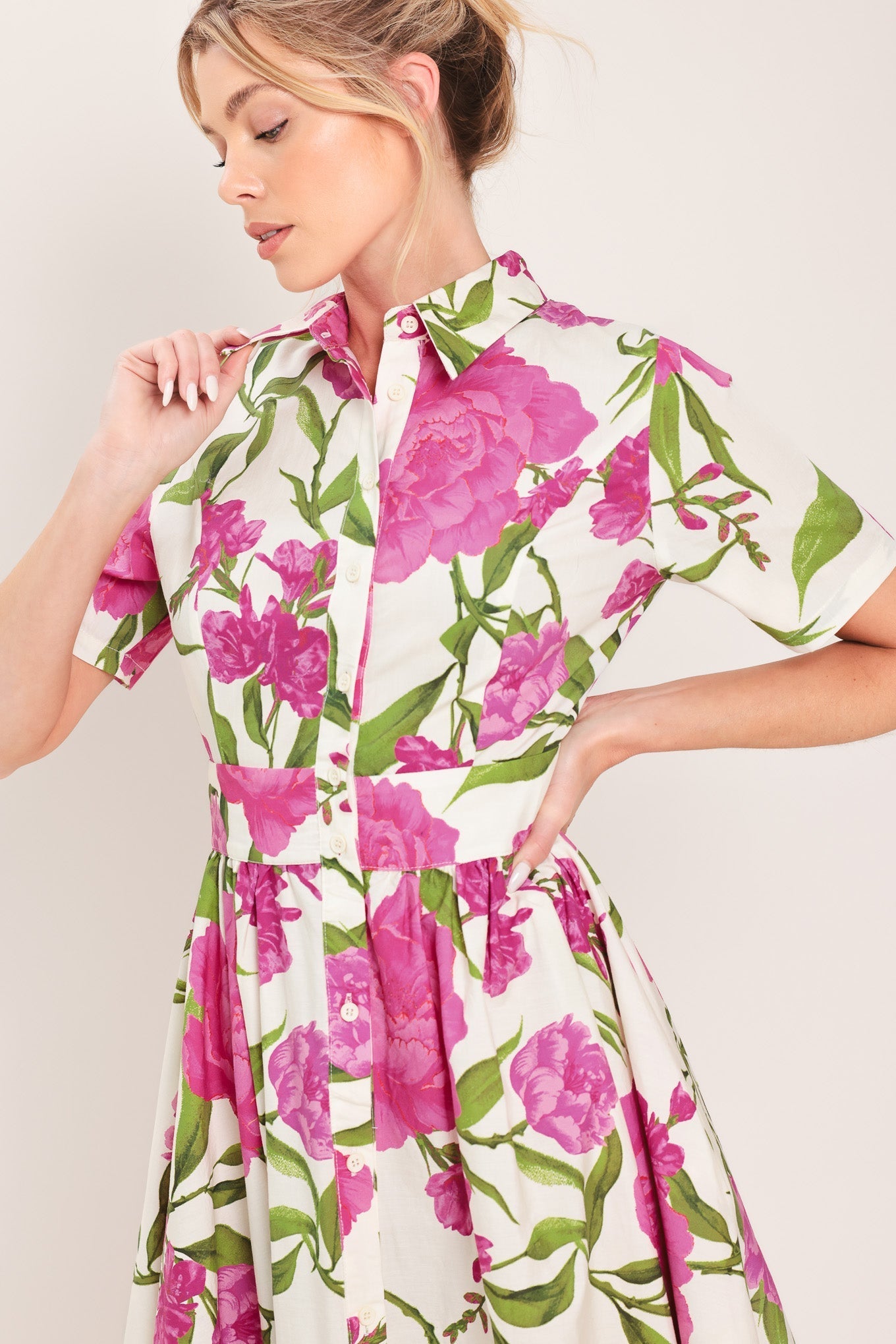 BLOOMING ROSE WOVEN MAXI SHIRT DRESS Flying Tomato