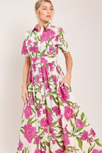 BLOOMING ROSE WOVEN MAXI SHIRT DRESS Flying Tomato