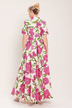 BLOOMING ROSE WOVEN MAXI SHIRT DRESS Flying Tomato