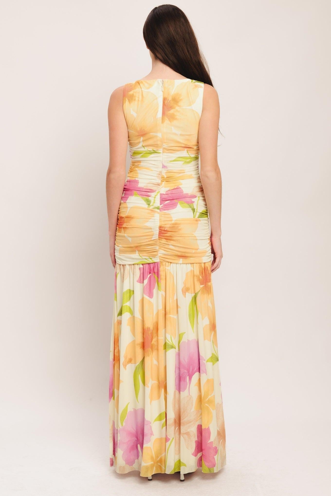 WARM BREEZE BLOOMS POWER MESH MAXI DRESS Flying Tomato