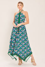 TROPICAL TEMPTATION HALTER WOVEN MIDI DRESS Flying Tomato