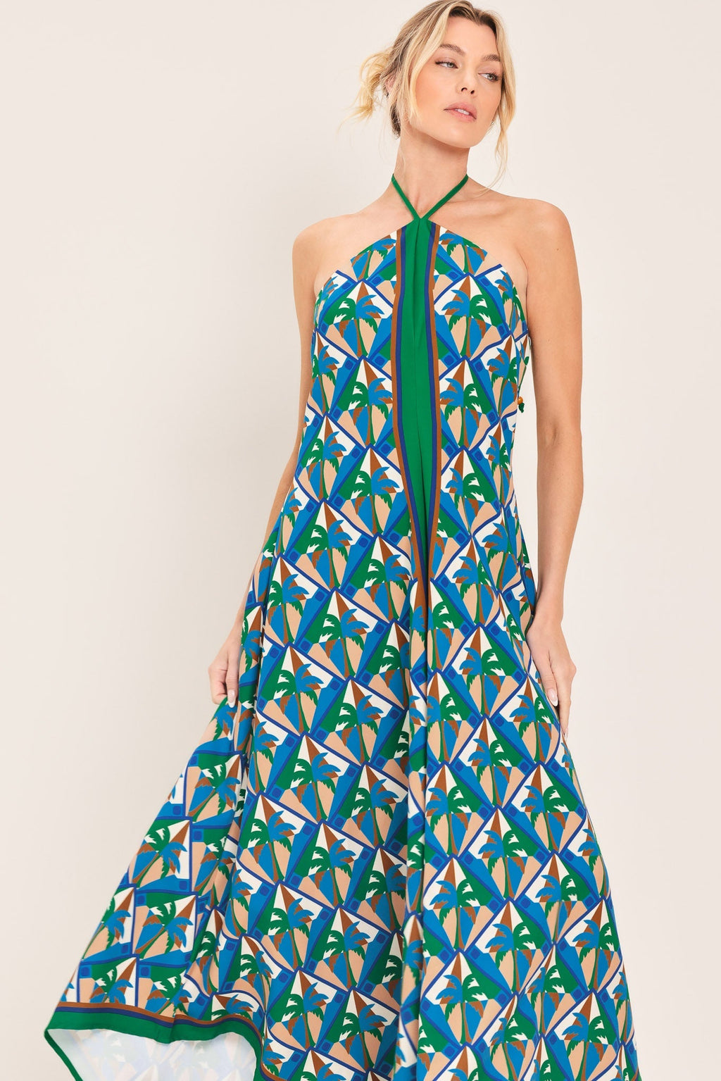 TROPICAL TEMPTATION HALTER WOVEN MIDI DRESS Flying Tomato