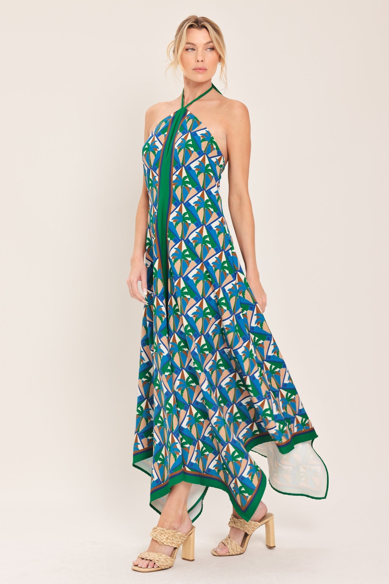 TROPICAL TEMPTATION HALTER WOVEN MIDI DRESS Flying Tomato
