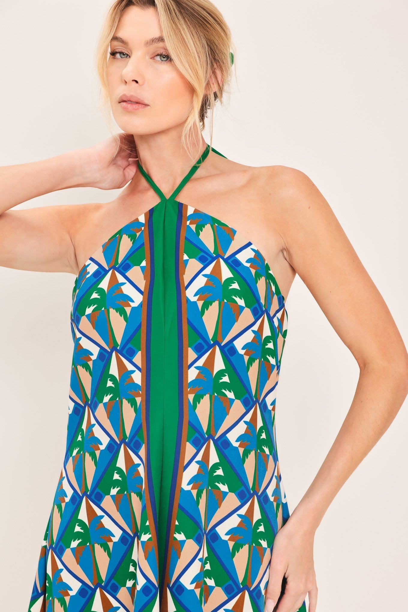 TROPICAL TEMPTATION HALTER WOVEN MIDI DRESS Flying Tomato