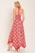 TROPICAL TEMPTATION HALTER WOVEN MIDI DRESS Flying Tomato