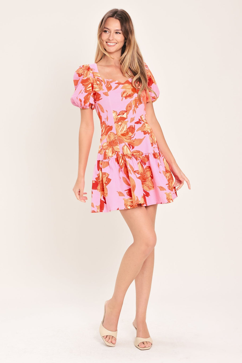 PINK BLOOM WOVEN MINI DRESS Flying Tomato