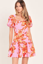 PINK BLOOM WOVEN MINI DRESS Flying Tomato