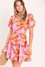 PINK BLOOM WOVEN MINI DRESS Flying Tomato