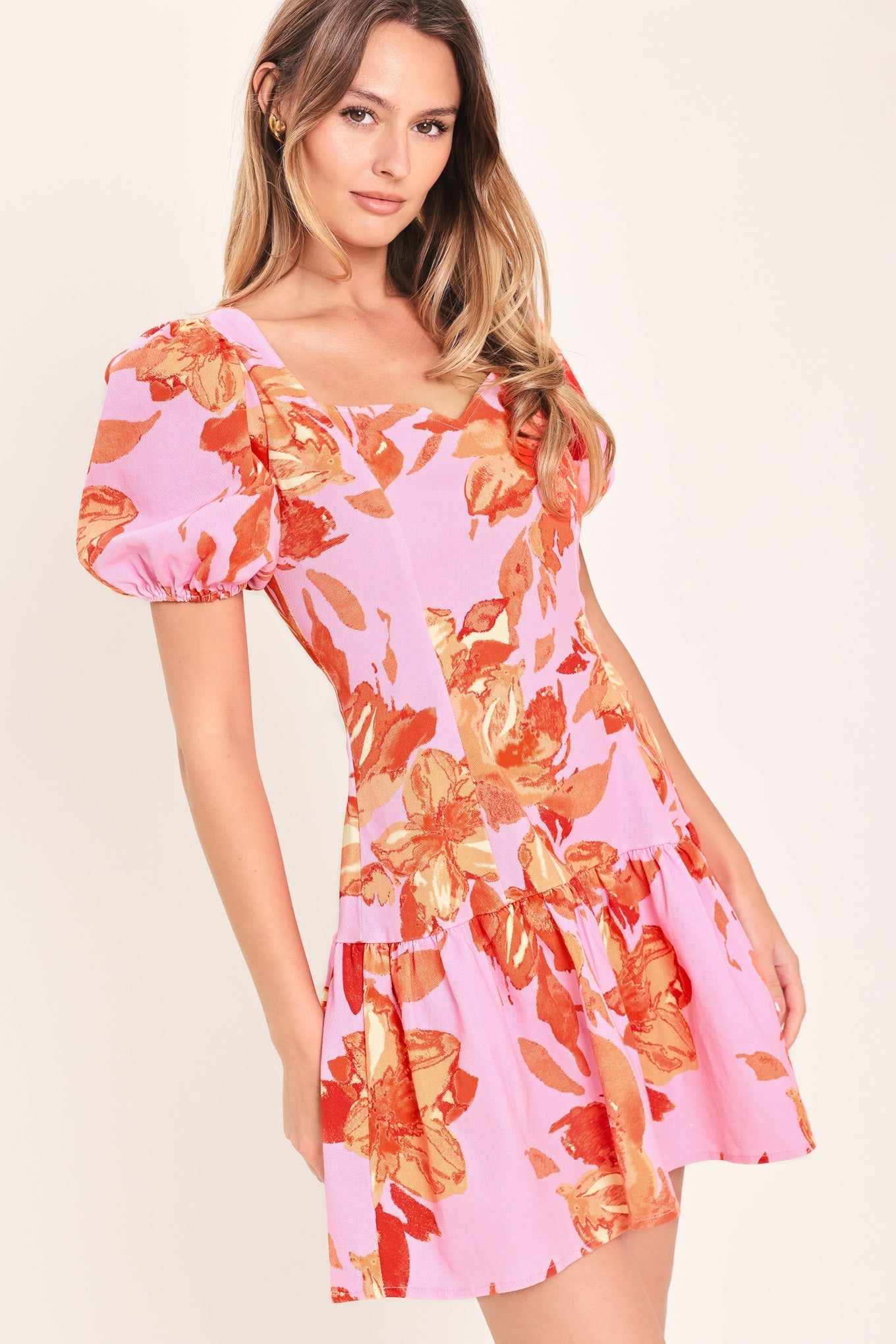 PINK BLOOM WOVEN MINI DRESS Flying Tomato
