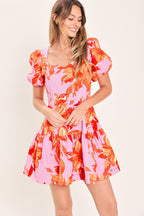 PINK BLOOM WOVEN MINI DRESS Flying Tomato