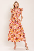 APRICOT BLOSSOM WOVEN MIDI DRESS Flying Tomato