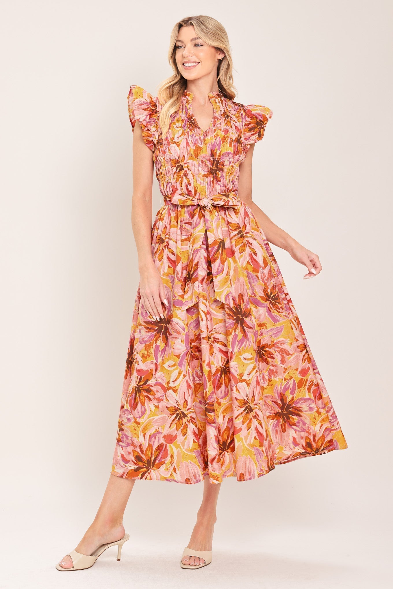 APRICOT BLOSSOM WOVEN MIDI DRESS Flying Tomato