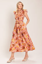 APRICOT BLOSSOM WOVEN MIDI DRESS Flying Tomato