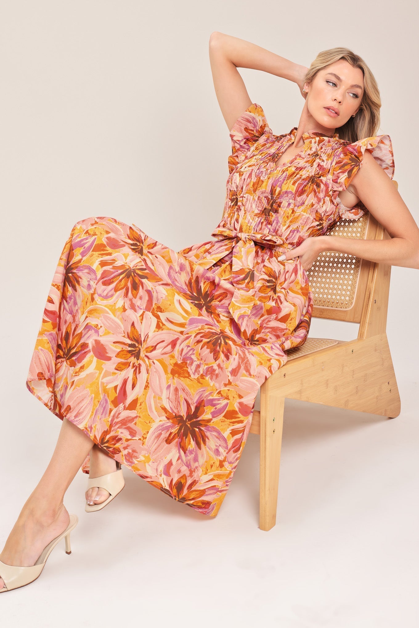 APRICOT BLOSSOM WOVEN MIDI DRESS Flying Tomato
