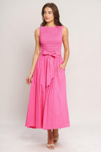 PINK RADIANCE WOVEN MIDI DRESS Flying Tomato