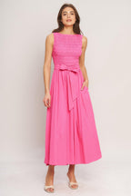 PINK RADIANCE WOVEN MIDI DRESS Flying Tomato