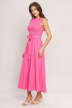 PINK RADIANCE WOVEN MIDI DRESS Flying Tomato
