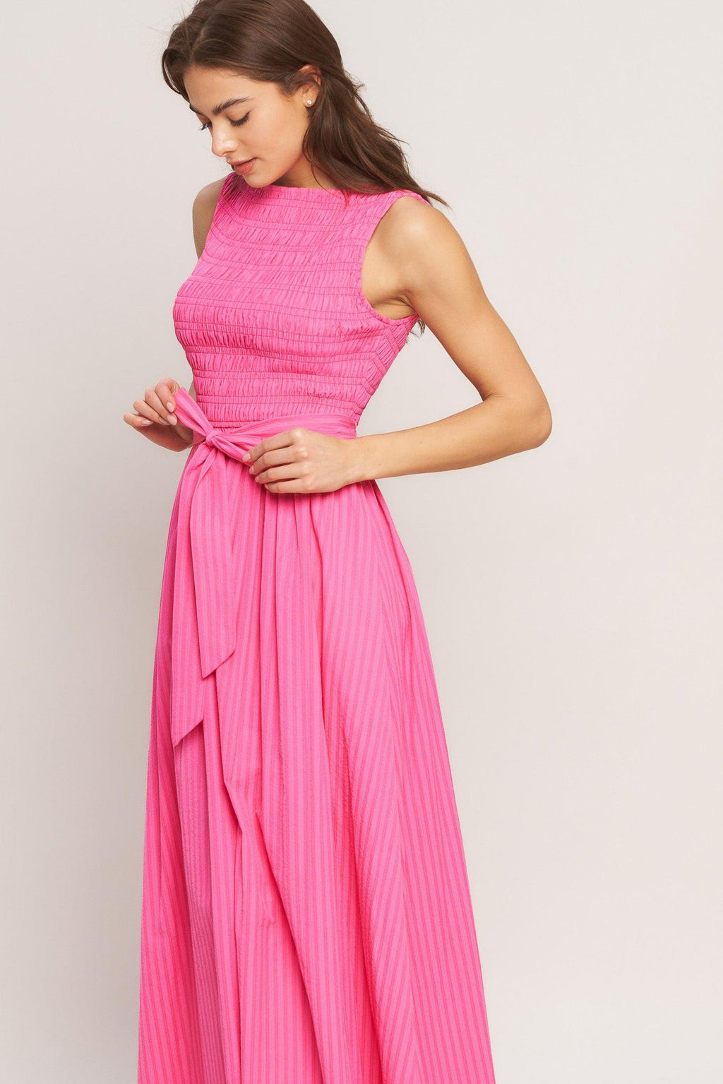 PINK RADIANCE WOVEN MIDI DRESS Flying Tomato