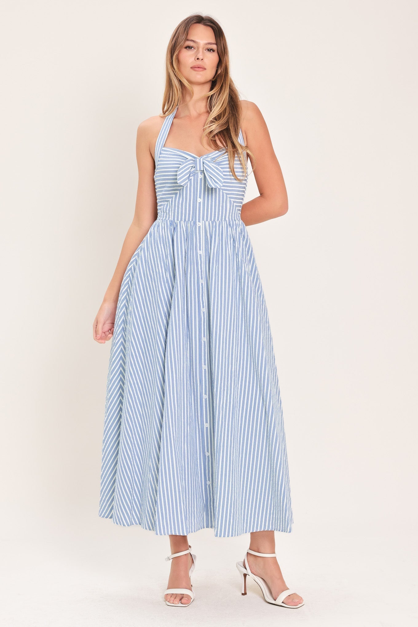 FRESH DAY STRIPE WOVEN MIDI DRESS Flying Tomato