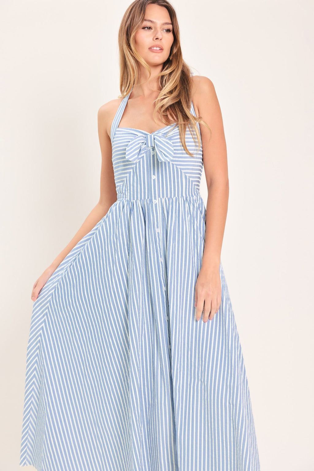 FRESH DAY STRIPE WOVEN MIDI DRESS Flying Tomato
